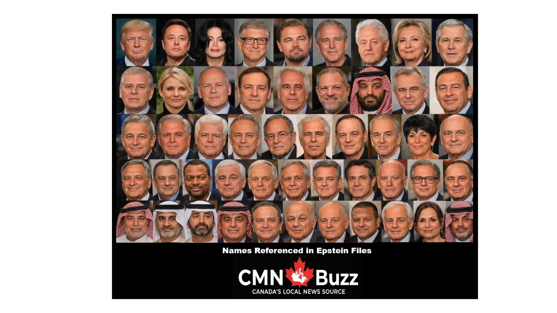 Donald Trump and Jeffrey Epstein files cover with high profile individuals list for CMN Buzz News