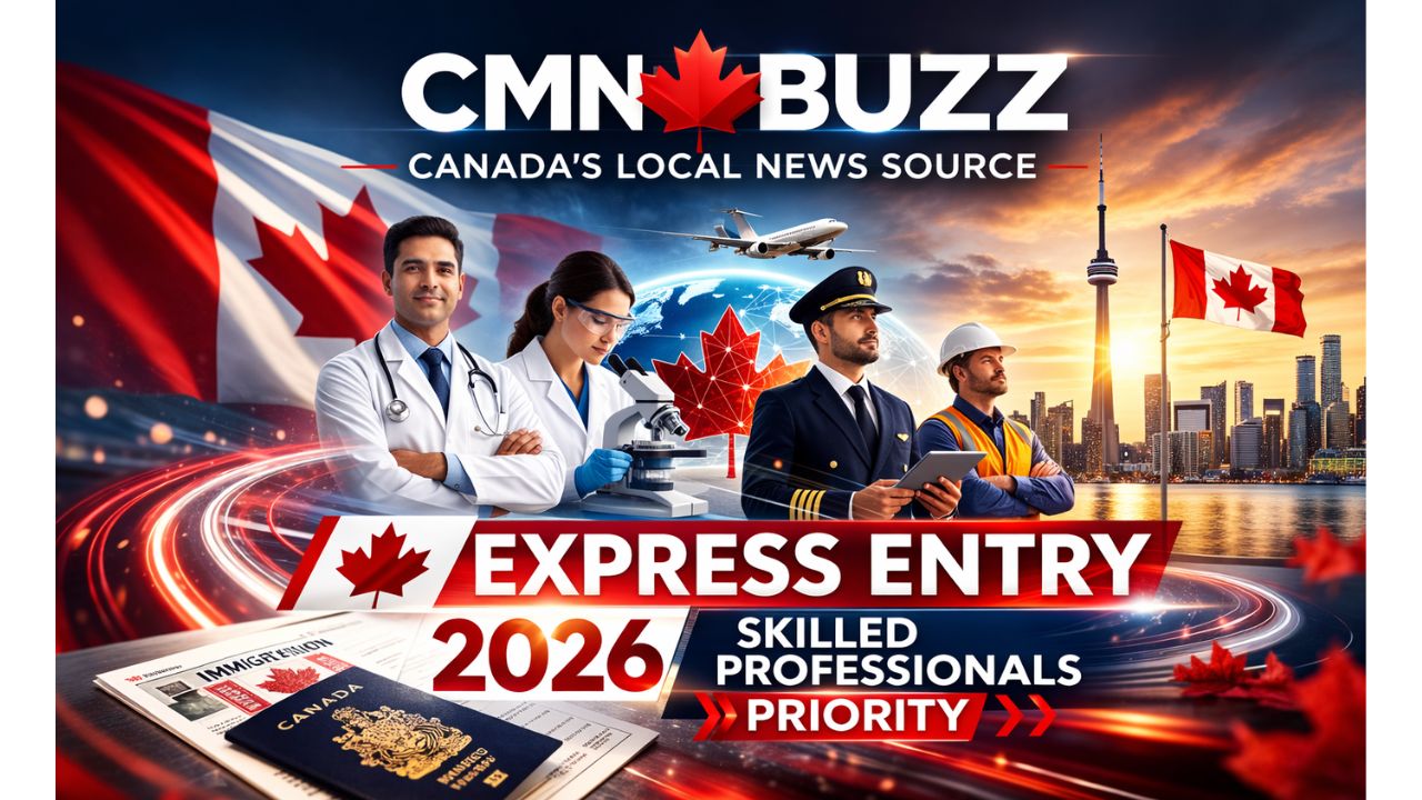 Symbolic image showing Canada’s 2026 Express Entry updates prioritizing skilled professionals such as doctors, researchers, pilots, and military experts