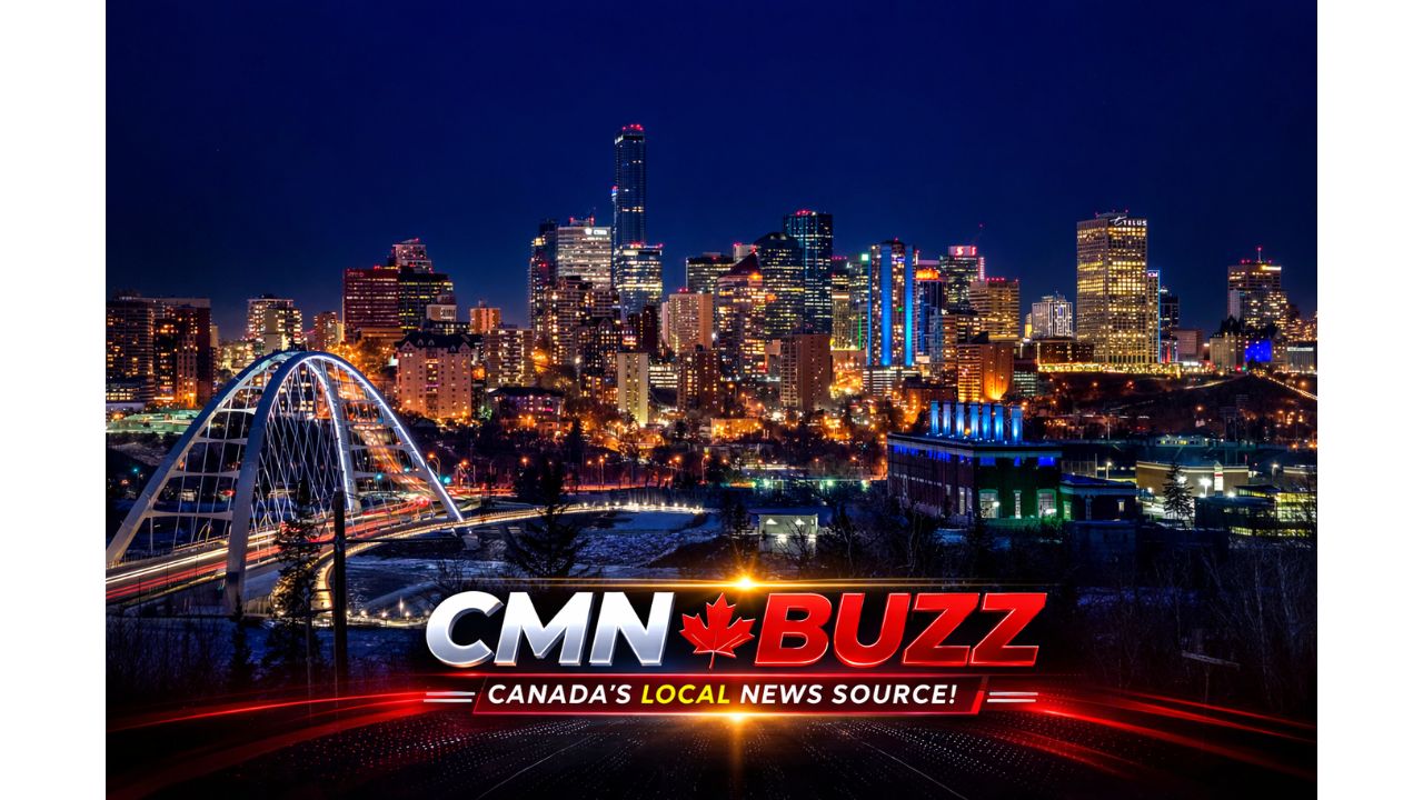 Edmonton skyline at night featuring the Walterdale Bridge and downtown city lights, representing affordable Canadian cities and local news coverage by CMN Buzz