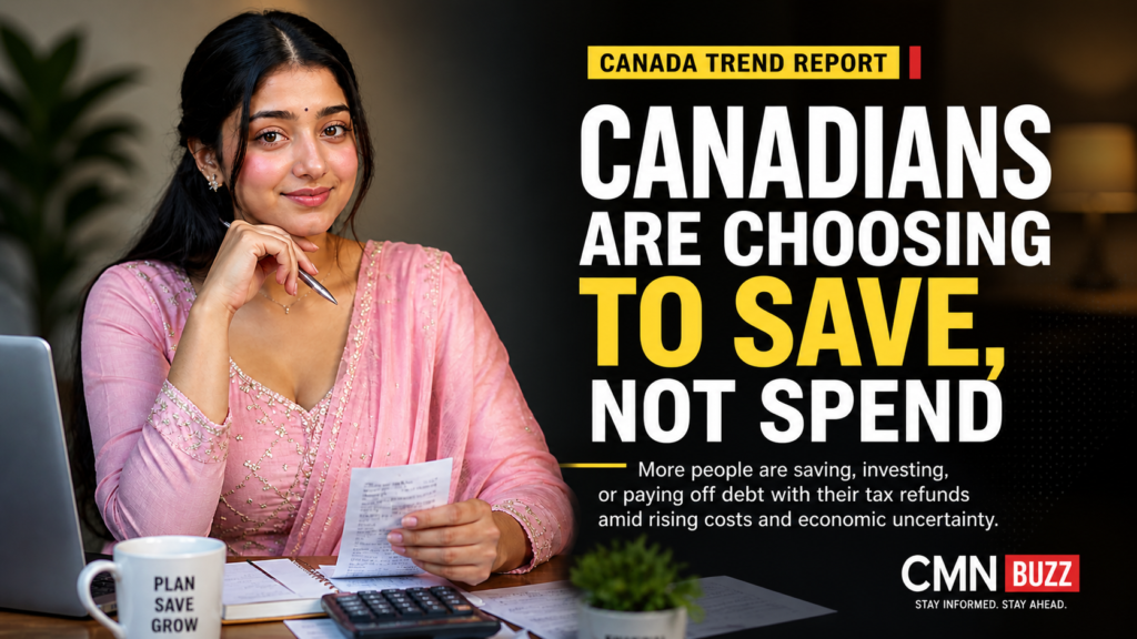 Young woman reviewing finances at home as Canadians shift from spending to saving tax refunds