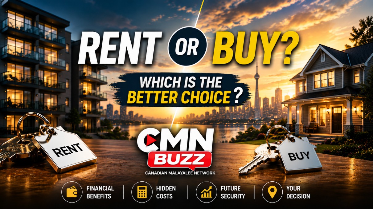 Rent vs Buy Canada 2026 featured image by CMN Buzz comparing apartment renting and home buying